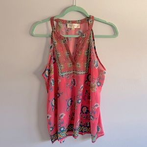 Miss Daisy Pink Floral Sheer Flowy Tank Top Blouse Size Medium